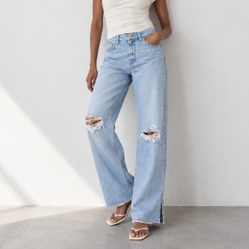 MOTHER SNACKS! The Fun Dip Puddle Sliced Jeans Size 28 Lots Of Nibbles Wash